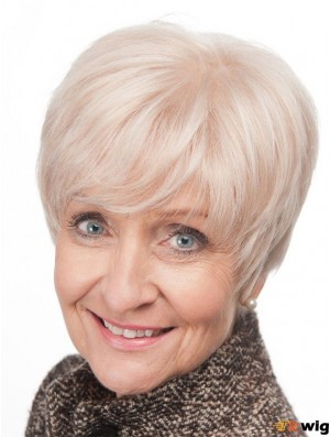 Short Hair Wigs For Older Women With Lace Front Grey Cut