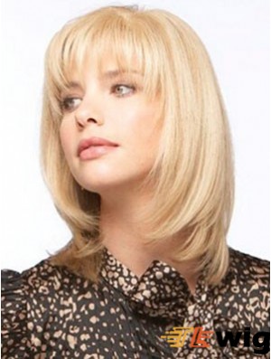 Human Hair Monofilment Wigs With Bangs Monofilament Straight Style