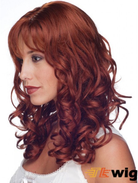 16 inch Red Remy Human Curly Long With Bangs Monofilament Wig Sale UK
