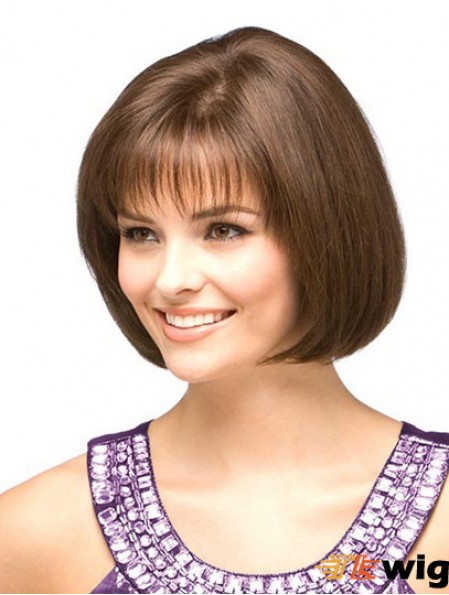 Cheap Human Bob Wigs With Monofilament Chin Length Auburn Color