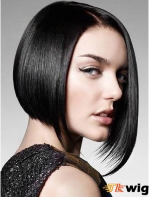 Remy Human Monofilament Chin Length Straight Black Bob Wig