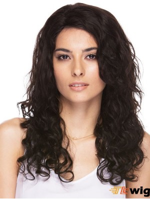 Brazilian 16 inch Capless Long Brown Human Hair Curly Wig