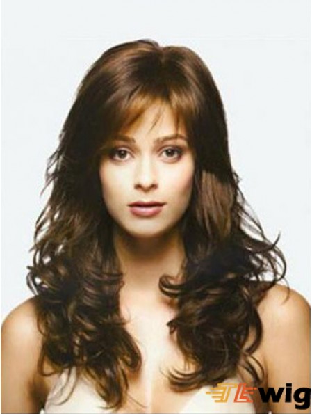Brown Long Top Wavy With Bangs Lace Wigs