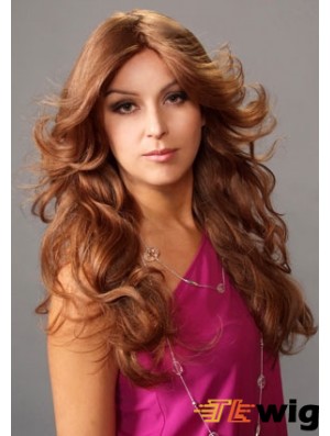 Layered Suitable Wavy Auburn Long Human Hair Lace Front Wigs