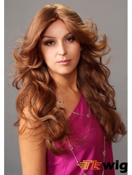 Layered Suitable Wavy Auburn Long Human Hair Lace Front Wigs