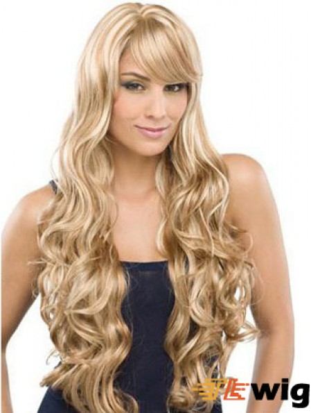 Long 100% Hand Tied Wavy With Bangs Monofilament Lace Front Wigs