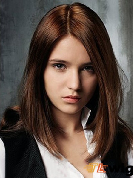 Front Straight Human Hair Shoulder Length Straight Style Auburn Color