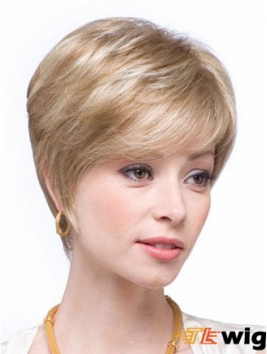 Blonde Human Hair Wigs Blonde Color Straight Style Layered
