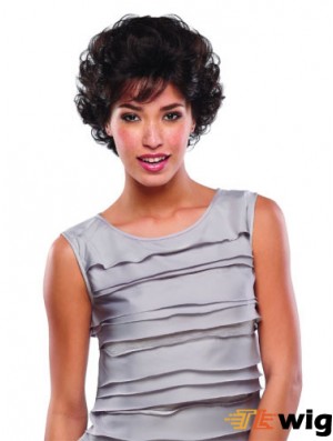 Short Curly Human Hair Lace Wigs Brown Color Classic Cut