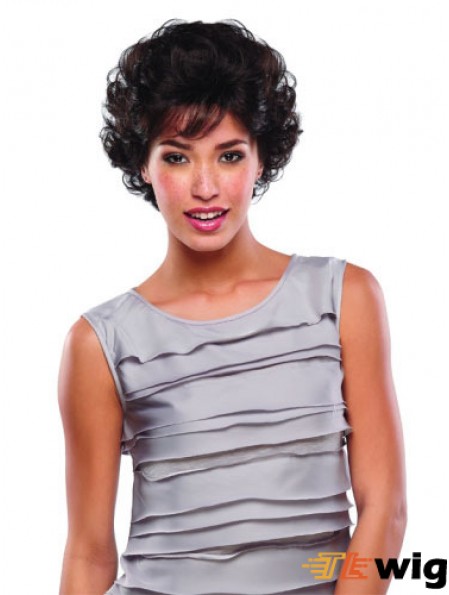 Short Curly Human Hair Lace Wigs Brown Color Classic Cut