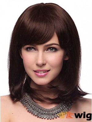 Auburn Human Hair Wig With Bangs Capless Shoulder Length Auburn Color