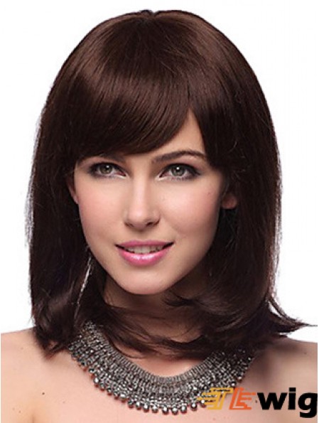Auburn Human Hair Wig With Bangs Capless Shoulder Length Auburn Color