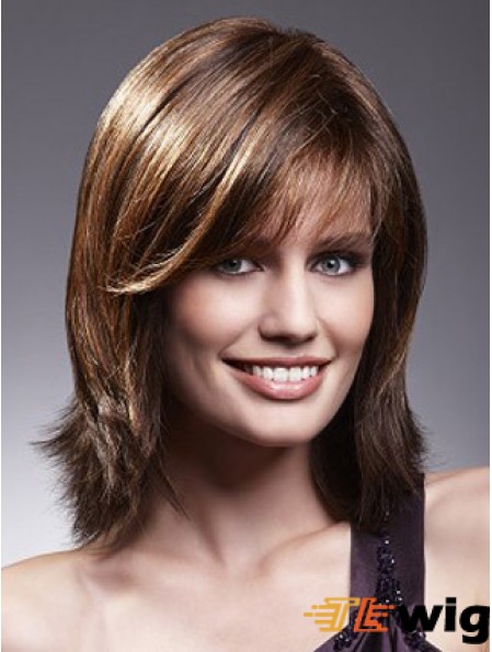 Lace Front Wigs With Bangs Brown Color Shoulder Length