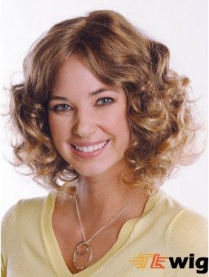 Synthetic Curly Chin Length Capless Curly Style Brown Color