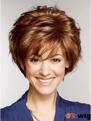 Remy Human Layered Straight Short Auburn Petite Wigs Monofilament