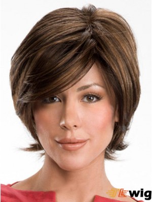 Dark Brown Layerd Cut Ladies Synthetic Wigs With Capless Wavy Style