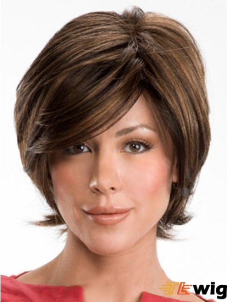 Dark Brown Layerd Cut Ladies Synthetic Wigs With Capless Wavy Style