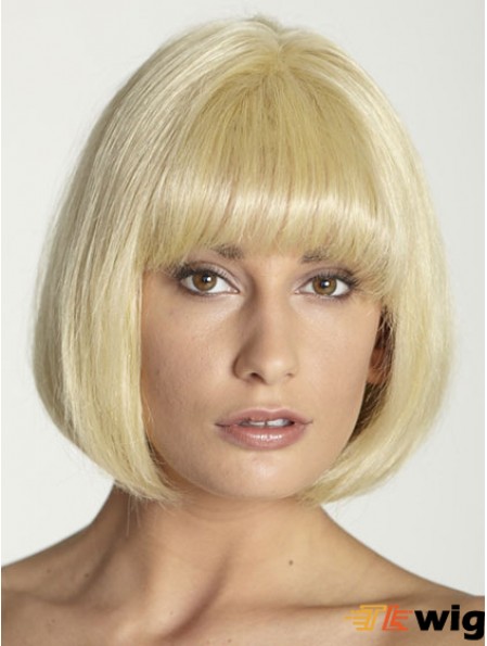 Blonde Straight Chin Length Bobs 100% Hand-tied Cheap Hair Wigs