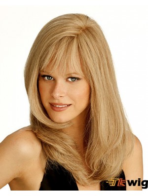Monofilament Human Straight Style Long Length Blonde Color