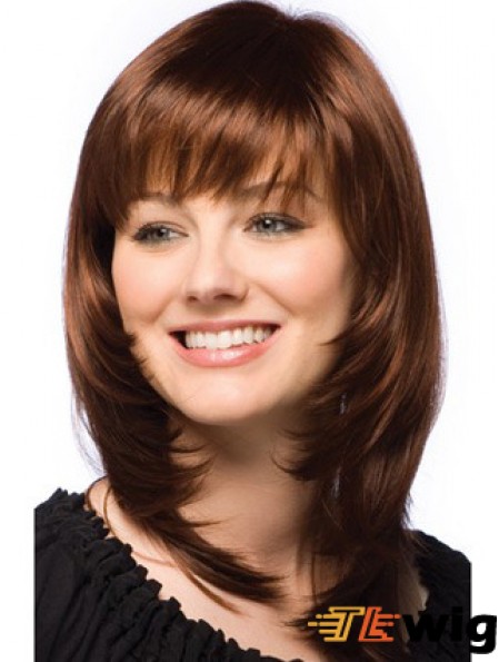 Human Hair Wigs Dark Auburn Layered Cut Straight Style Auburn Color