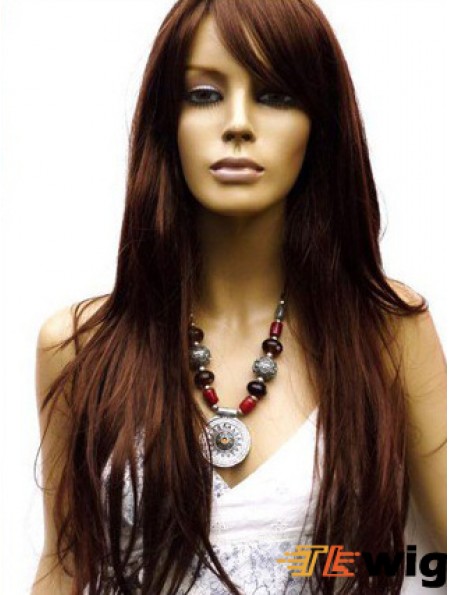 Long Human Hair Wigs With Capless Layered Cut Straight Style