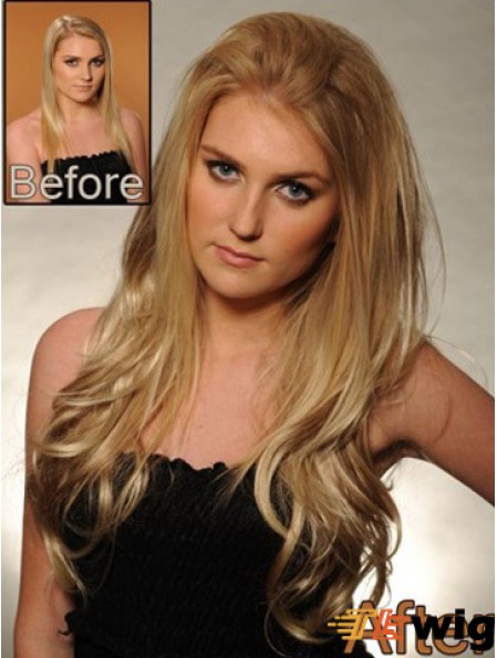 Human Hair Blonde Wigs Lace Front Layered Cut Long Length