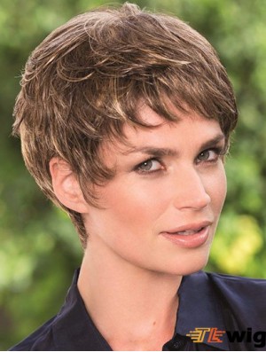 6 inch Brown Cropped Boycuts Wavy Top Lace Wigs