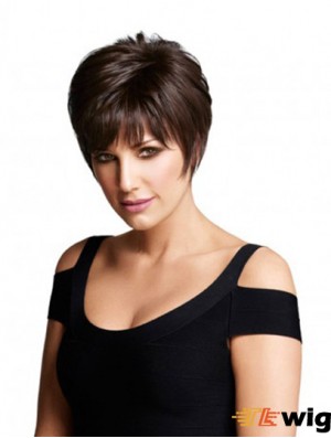 Monofilament Human Hair Wigs UK Layered Cut Short Length Straight Style