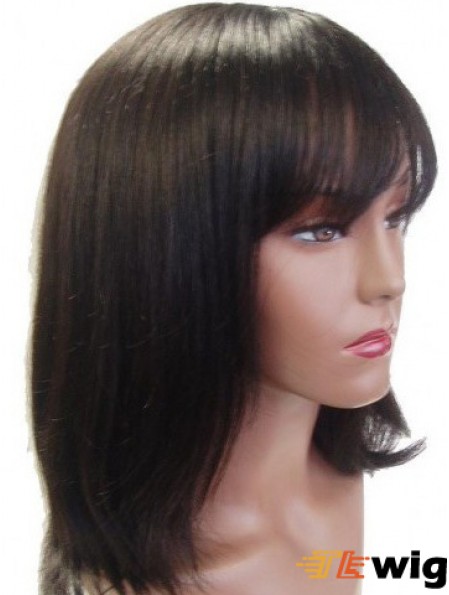 Capless Straight With Bangs Shoulder Length 14 inch Ideal Human Hair Wigs
