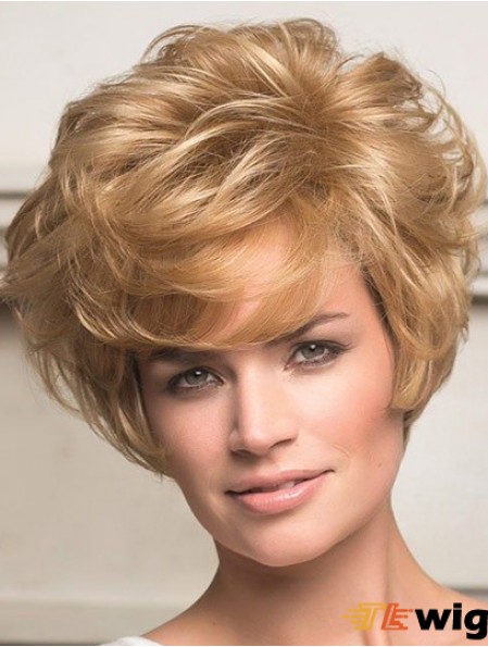 Human Hair Front Lace Wigs Short Length Wavy Style Layered Cut