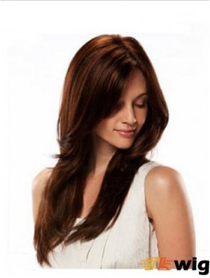 Monofilament Wig Human Hair Auburn Color Straight Style Long Length