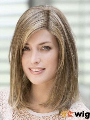 14 inch Flexibility Blonde With Bangs Monofilament Wigs