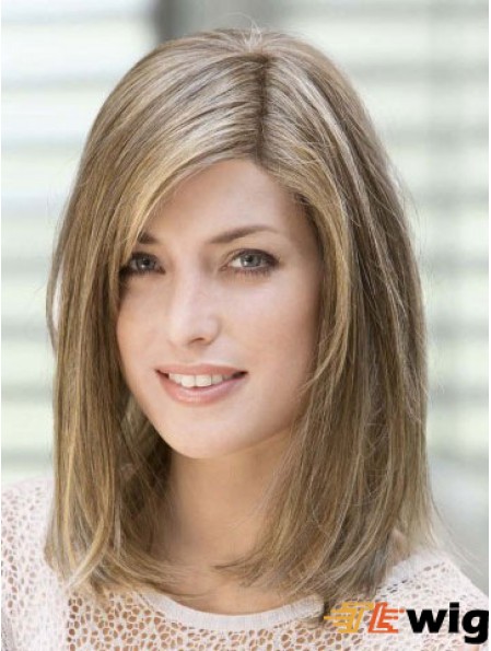 14 inch Flexibility Blonde With Bangs Monofilament Wigs