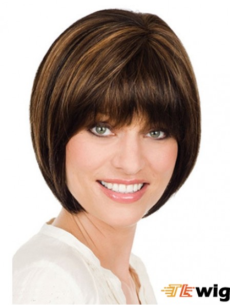 Chin Length Brown Designed 10 inch Straight Bob Wigs