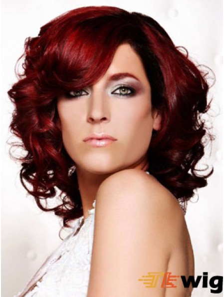 Curly With Bangs Shoulder Length Red Ideal Lace Front Wigs