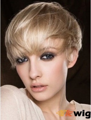 Blonde Human Hair Wig Cropped Length Straight Style Boycuts