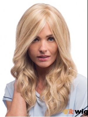 Mono Wigs With Remy Blonde Color Wavy Style With Bangs