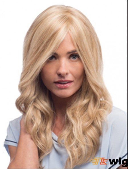 Mono Wigs With Remy Blonde Color Wavy Style With Bangs
