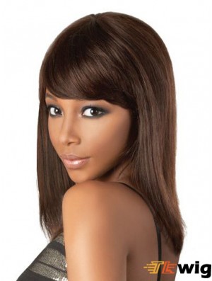 Perfect 18 inch Brown Shoulder Length With Bangs Straight Lace Wigs