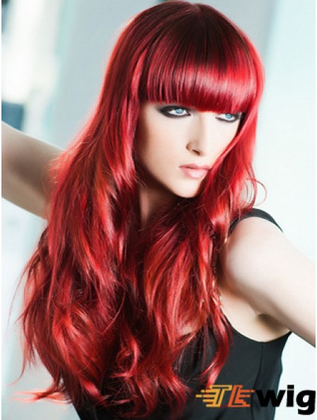 Capless Wavy 22 inch With Bangs Long Red Human Hair