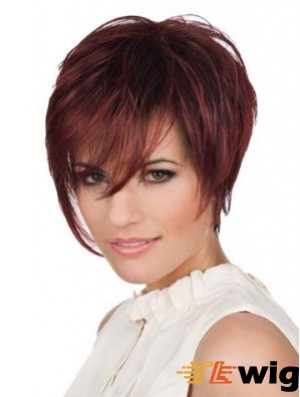 Human Hair Mono Top Piece Lace Front Cropped Length Red Color