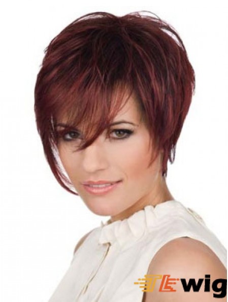 Human Hair Mono Top Piece Lace Front Cropped Length Red Color