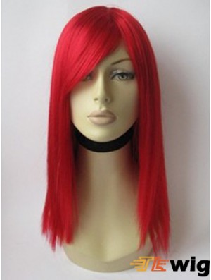 Red Human Hair Wig With Bangs Red Coulr Shoulder Length