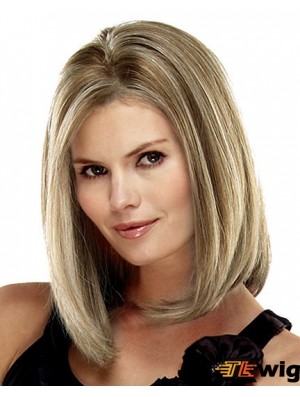 Straight Shoulder Length Blonde 14 inch Lace Front Online Bob Wigs