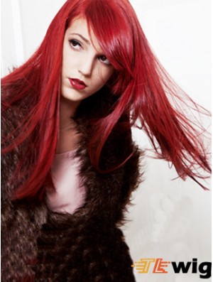 20 inch Straight Capless With Bangs Human Hair Long Red Wig