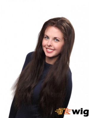 Brown Long Straight Without Bangs Lace Front Wig UK Online