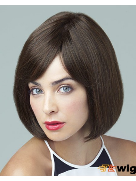 Remy Human Brown Straight Bobs 10 inch Large Cap Monofilament Wigs