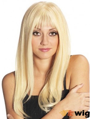 Blonde Long Fabulous Straight With Bangs Lace Wigs