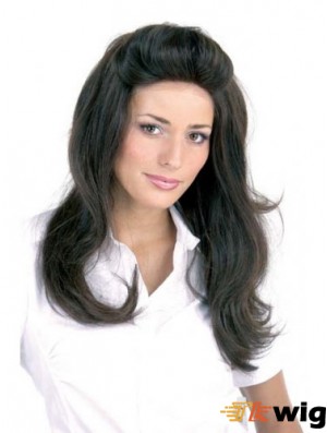 Black Long Gorgeous Straight Without Bangs Lace Wigs