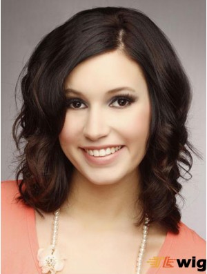 Incredible 14 inch Brown Shoulder Length Without Bangs Wavy Lace Wigs
